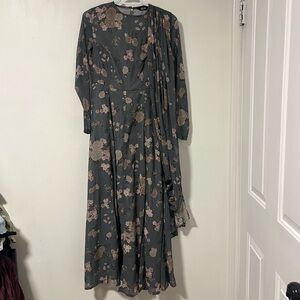 Floral Sari Style Long Sleeve Maxi  Dress